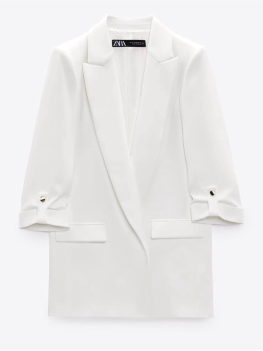 Zara Open Blazer with Rolled/Gathered Sleeves in Ecru/White Ref: 8138/393/741
